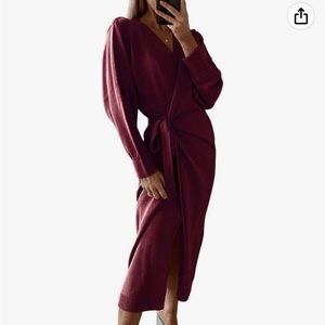 Beautiful Maroon Wrap MIDI Sweater Dress